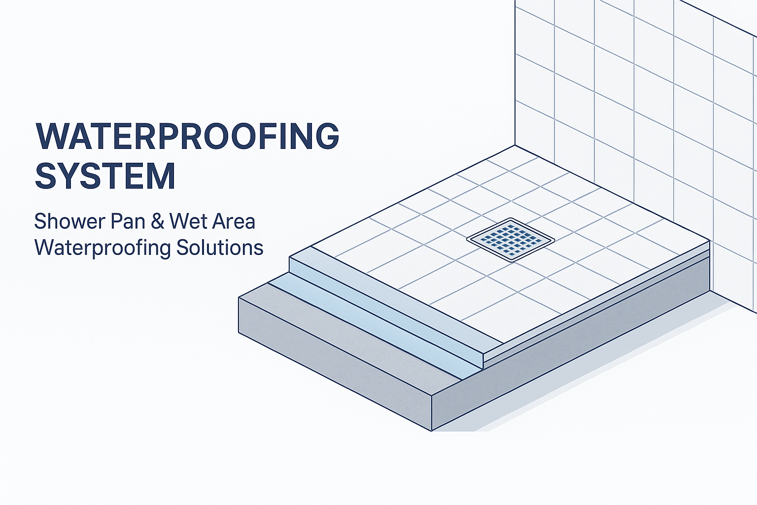 Shower pan waterproofing layered diagram